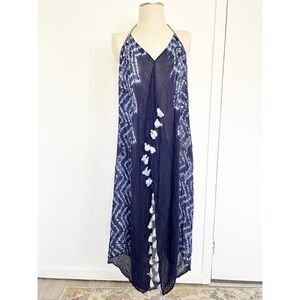 Pool to Party Subtle Luxury Tie‎ Dye Stripe Halter Dress Coverup Navy